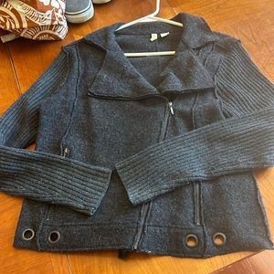 Moth by Anthropologie zippered gray moto cardigan sweater jacket 100% wool